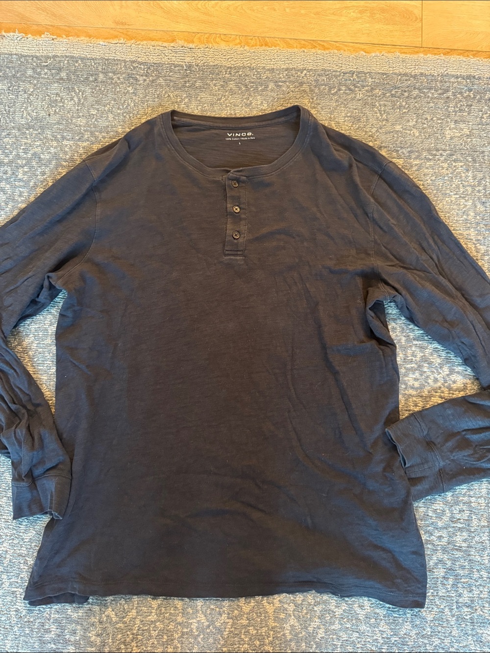 Vince Navy Heathered Long Sleeve Henley Shirt